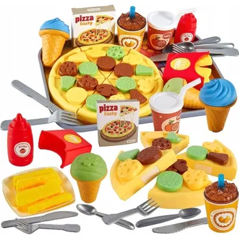 Dětská kuchyňka SADA Hraček Jídlo Rychlé Občerstvení Hranolky Pizza Zmrzlina