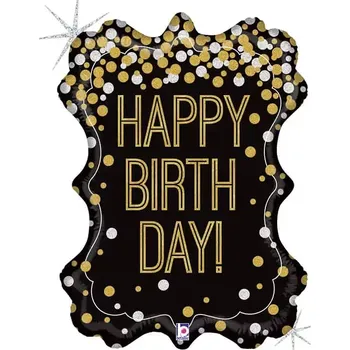 Balónek Foliový balonek rámeček černý Happy birthday 86 cm