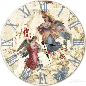 Hodiny Nástěnné dřevěné hodiny - Na nebi vznášejí se andělé