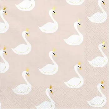 Papírový ubrousek Ubrousky PartyDeco Lovely Swan růžové 33x33 cm 20 ks