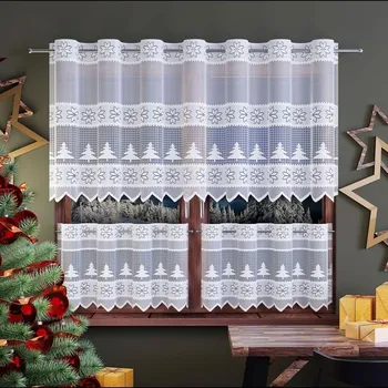 Záclona Forbyt Žakárová vitrážová záclona s bordurou hvězda a stromeček bílá
