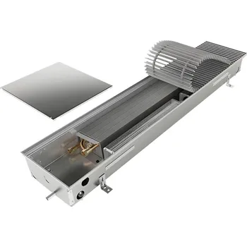 Radiátor Konvektor podlahový do mokrého prostředí s ventilátoremí Isan Termo FRB 90 x 300 x 1500 mm, 2887 W, připojení vlevo, výměník nerezový, mřížka Natur příčná rolovací hliník