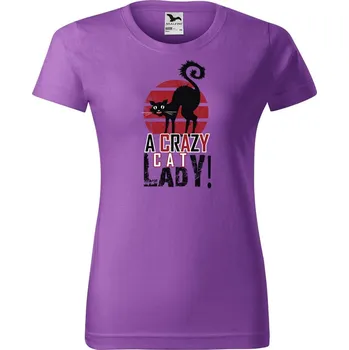 DOBRÝ TRIKO Dámské tričko s potiskem Crazy cat lady Barva: Fialová, Velikost: XL