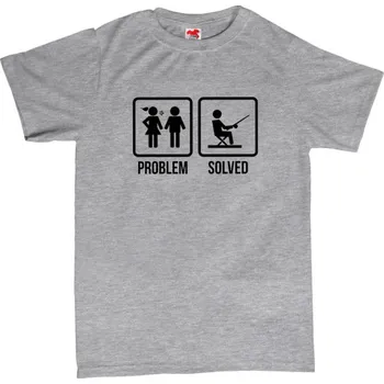 Žertovný předmět PROBLEM SOLVED - rybaření - pánské tričko s potiskem M šedá - melír Černá - 402
