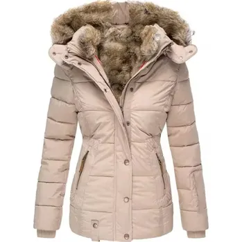 Dámská casual bunda Luxusní dámská zimní bunda s kapucí (velikosti od S až do 5XL) Barva: meruňková, Velikost: 4XL