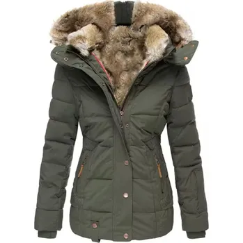 Luxusní dámská zimní bunda s kapucí (velikosti od S až do 5XL) Barva: Vojenská zelená, Velikost: 5XL