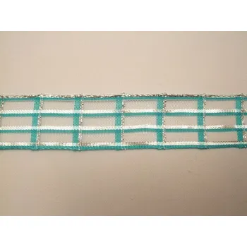 Stuha Kostková stuha s metaloplastem, monofilem a drátem, 25 mm, modro-stříbrná * MODRO-STŘÍBRNÁ