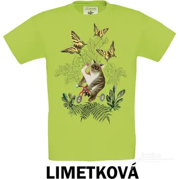 Tričko UNI Kocour s motýly Barva: Limetková, Velikost: XXXL