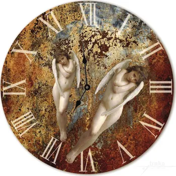 Hodiny Nástěnné andělské hodiny - Andělé v souznění v rezavé