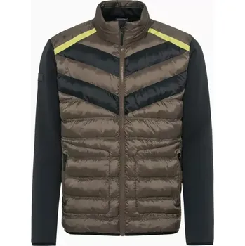 Pánská softshellová bunda PORSCHE HEAD Midlayer Jacket Turbo Mikina střední vrstva sportovní lyžařská se stojáčkem hnědočerná se žlutými motivy a dvou materiálů (Designová lyžařská střední bunda z exkluzivní kolekce.)