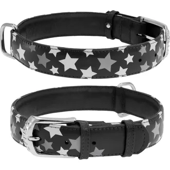 Obojek pro psa WAUDOG obojek kožený Stars černý (30-39cm/2cm)