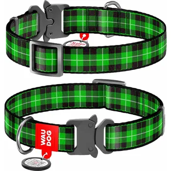 Obojek pro psa WAUDOG obojek nylonový Zelená kostka Fastex QR (25-35cm/1,5cm)