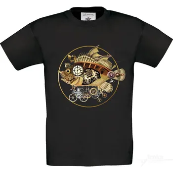 Pánské tričko Tričko UNI Mechanická ryba, Steampunk Barva: Černá, Velikost: S