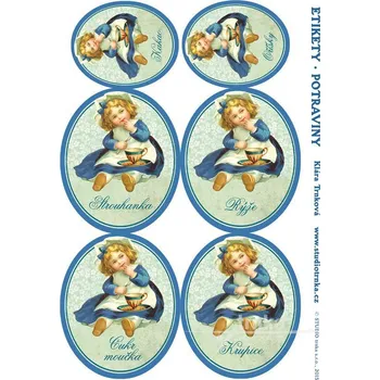 Speciální papír Samolepicí etikety na dózy s potravinami, čaj o páté, 3 archy