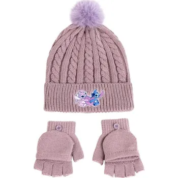Čepice Cerdá Zimní set čepice a rukavice Stitch růžový uni