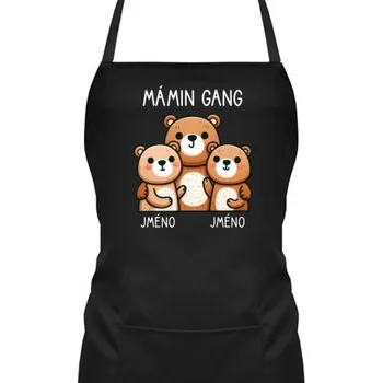 Žertovný předmět Mámin Gang - dvě děti - zástěra s potiskem - personalizovaný produkt- Tričkový.cz