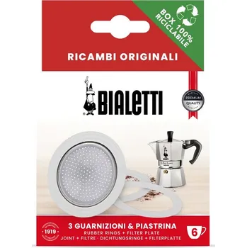 Příprava kávy Těsnění (3x) + filtr pro Bialetti Moka Express, Moka Timer, Rainbow (různé velikosti) 9 porcí