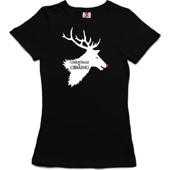 Žertovný předmět Christmas is coming - dámské tričko s potiskem XXL černá - black Bílá - 401