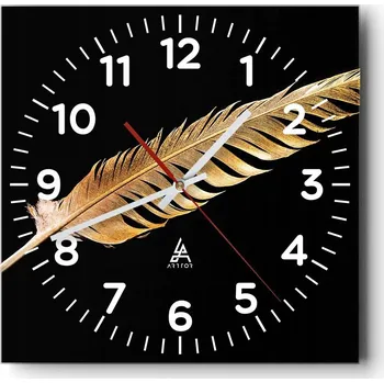 Hodiny Nástěnné hodiny do obýváku 40x40 Zlaté pírko Bezhluké hodiny na skle Tiché