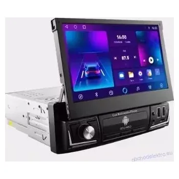 GPS navigace 1DIN Android 14 GPS autorádio s výsuvným 7" LCD, CarPlay 64GB