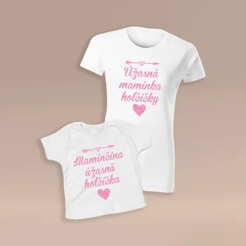 Tričko pro mámu a dítě ÚŽASNÁ HOLČIČKA Barva: Černá, Velikost pro dítě: 53-60 (0-3 měsíců), Velikost pro mámu: XL