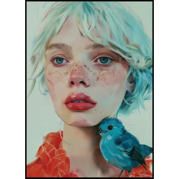 Plakát Jen tak z lásky Plakát Dívka s modrým ptáčkem Rozměr plakátu: A4 (21 x 29,7 cm)