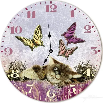 Hodiny Nástěnné dřevěné hodiny - Spící kocour ze Zahrady, Jiří Trnka