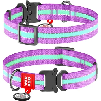 Obojek pro psa WAUDOG obojek nylonový Glow fialový Fastex QR (28-40cm/2,0cm)
