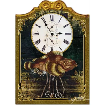 Hodiny Velké nástěnné dřevěné hodiny - Steampunk, Kráčející ryba