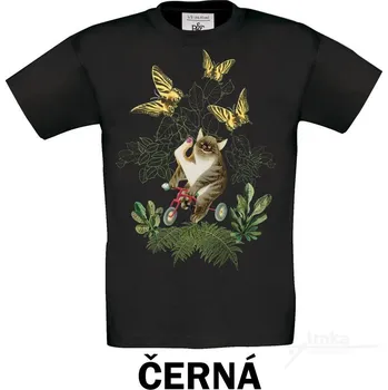 Pánské tričko Tričko UNI Kocour s motýly Barva: Černá, Velikost: S