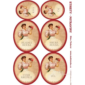 Samolepící etiketa Samolepicí etikety na dózy s potravinami, skvělá hospodyně, 2 archy