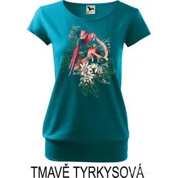 Dámské tričko Dámské tričko volný střih, Copak to papoušci našli Barva: Tmavě tyrkysová, Velikost: M