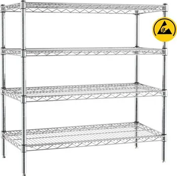 Dílenský regál Antistatický drátěný regál, chromovaný, nosnost police 250 kg, v x š x h: 890x920x610 mm, 4 police