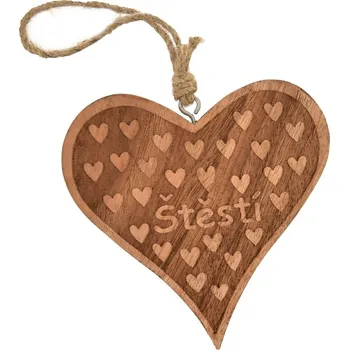 Indecor Srdce mangové dřevo Pro štěstí závěsné 15x2x15cm