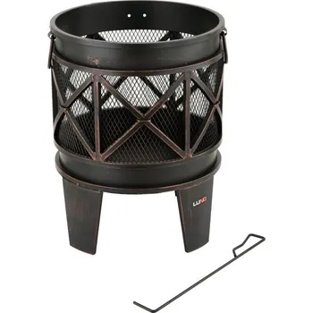 Designový koš na oheň na zahradu / terasu kulatý s nožičkami, černá + měděná starožitná, 42x53 cm