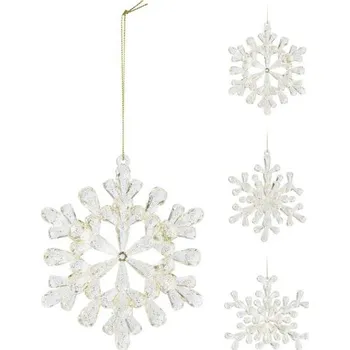 Vánoční dekorace Sněhová visací vločka, čirá a zlatá barva, 12x12cm (zn. Christmas Decoration)