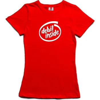 Žertovný předmět Debil Inside - dámské tričko s potiskem L oranžová - orange Bílá - 401
