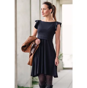 Těhotenské šaty Krásná mamka Kojicí šaty Amalie BIO bavlna + modal black volánek Velikost: XL