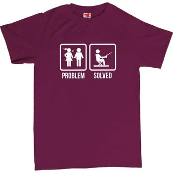 Žertovný předmět PROBLEM SOLVED - rybaření - pánské tričko s potiskem XXL vínová - burgundy Bílá - 401