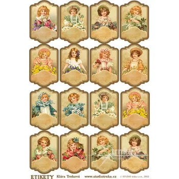 Speciální papír Samolepicí etikety bez nápisu, střední holčičky, 1 arch