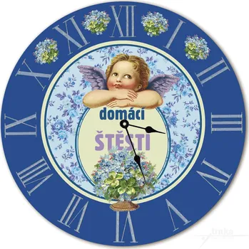 Hodiny Nástěnné dřevěné hodiny - Domácí štěstí v modrém