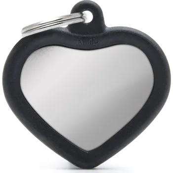 psí známka MY FAMILY HEART CHROME PLATED BRASS BLACK RUBBER