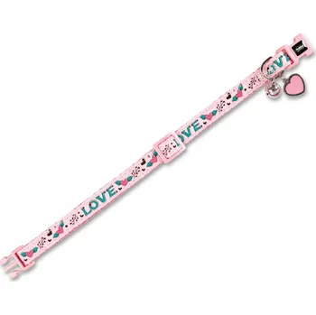 obojek pro kočku Nobby Love růžový obojek pro kočku s přívěskem a rolničkou