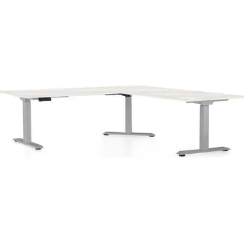 Psací stůl Výškově nastavitelný stůl OfficeTech Angle, 180 x 200 cm, šedá podnož, bílý jasan