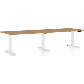 Psací stůl Výškově nastavitelný stůl OfficeTech Long, 260 x 80 cm, bílá podnož, dub kamenný