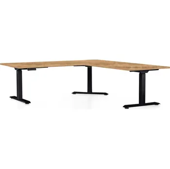 Psací stůl Výškově nastavitelný stůl OfficeTech Angle, 180 x 200 cm, černá podnož, dub zlatý