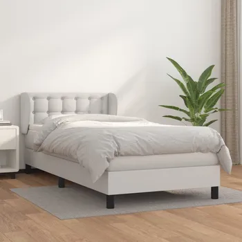 Postel vidaXL Box spring postel s matrací 100x200 cm umělá kůže [3127299] Barva: Bílá