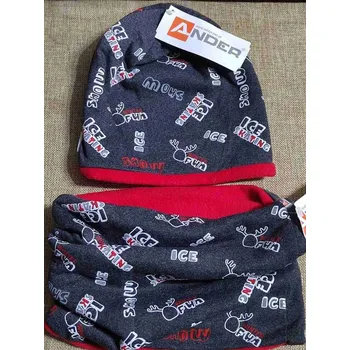 Čepice Chlapecká zimní sada čepice a nákrčník tmavě šedá