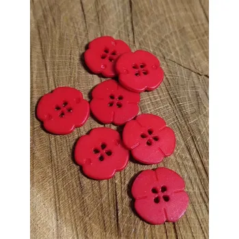 Knoflík Knoflík květ čtyřdírkový barva červená
