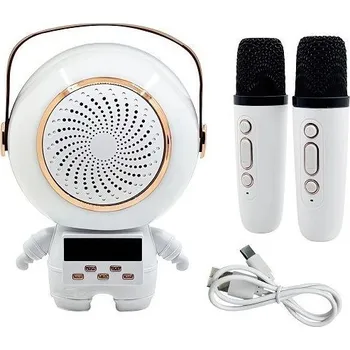 Mikrofon Karaoke Bluetooth reproduktor 5 W, 2x bezdrátový mikrofon, bílý